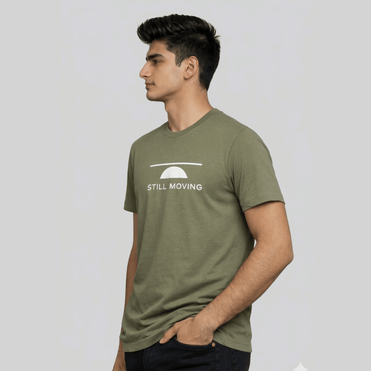 Still Moving Graphic T-Shirt: Olive Green