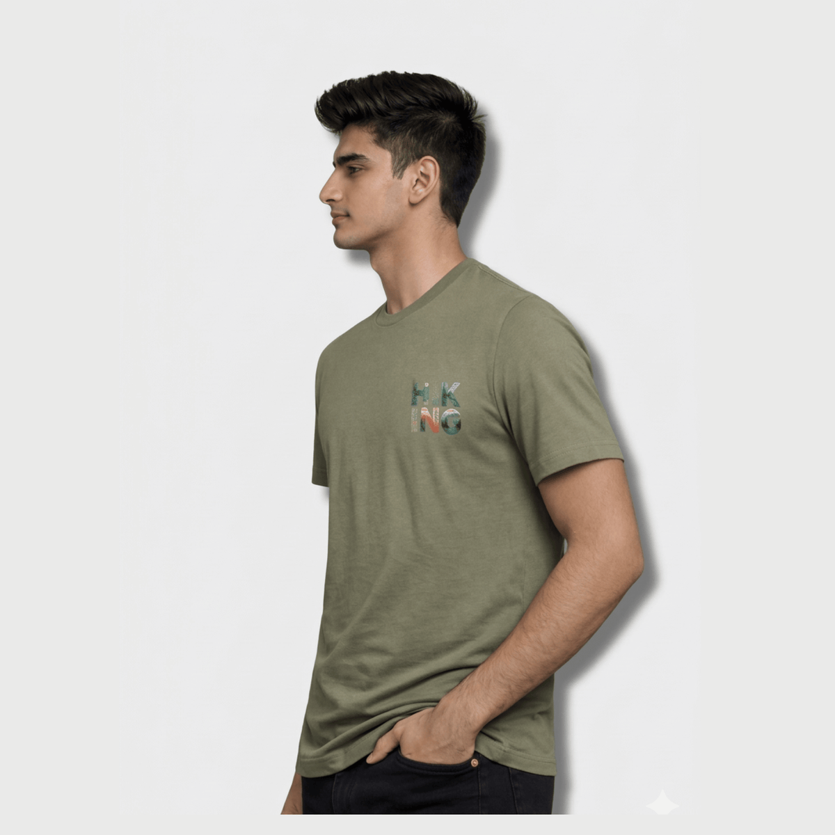 Hiking Graphic T-Shirt: Olive Green