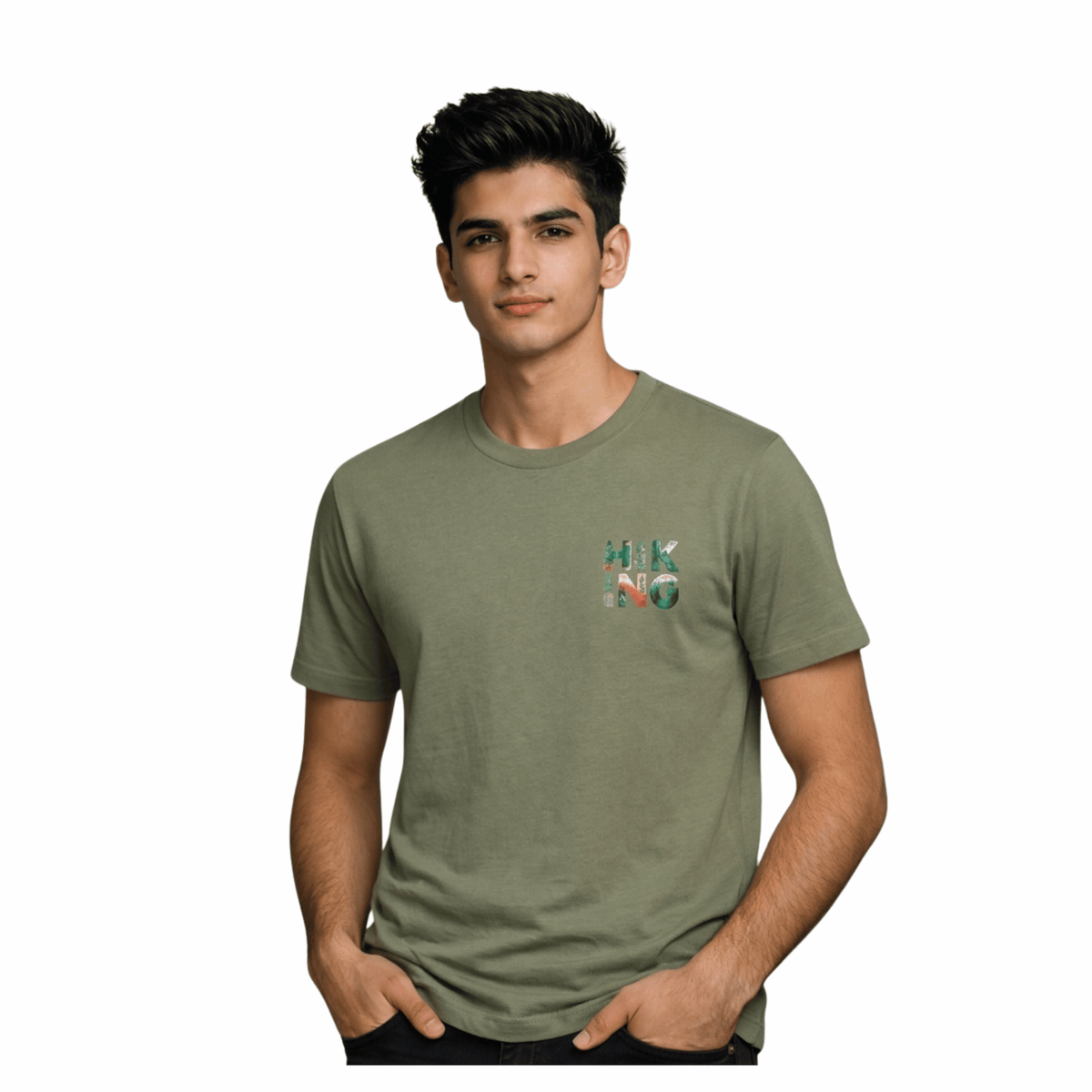 Hiking Graphic T-Shirt: Olive Green
