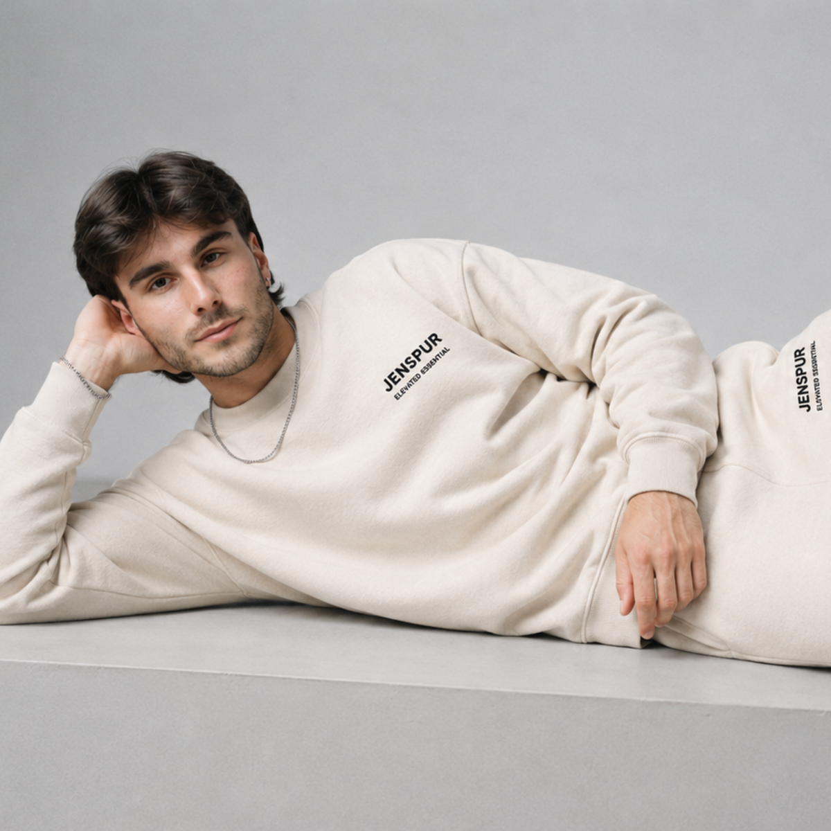 Embroidered Co-ord Set: Beige