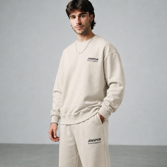 Embroidered Co-ord Set: Beige