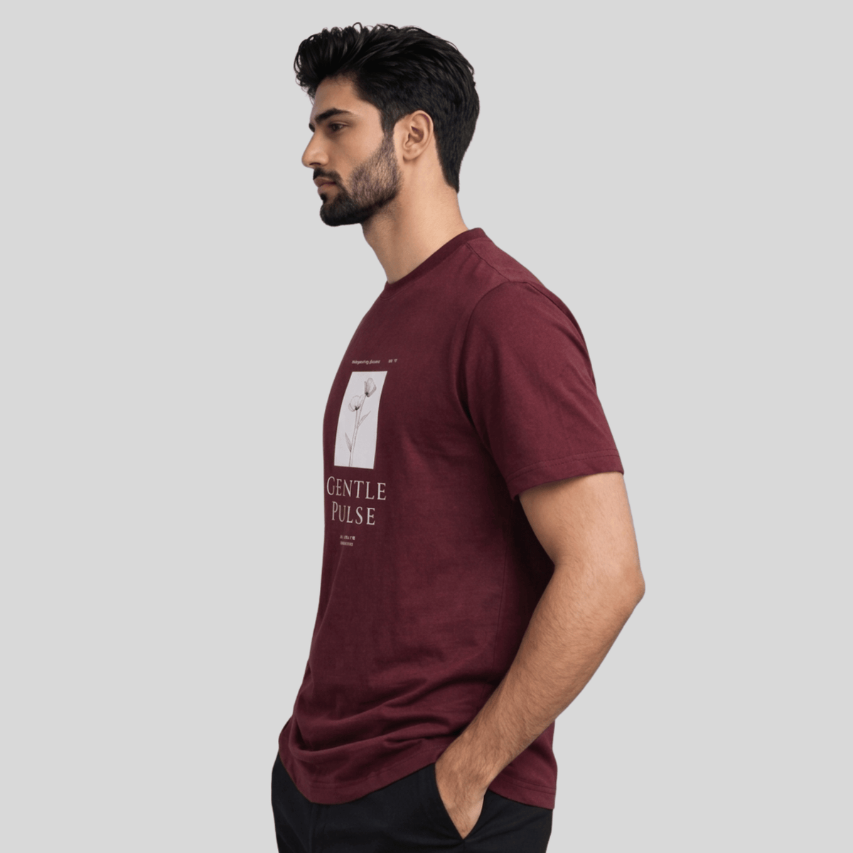 Gentle Pulse Graphic T-Shirt: Burgundy