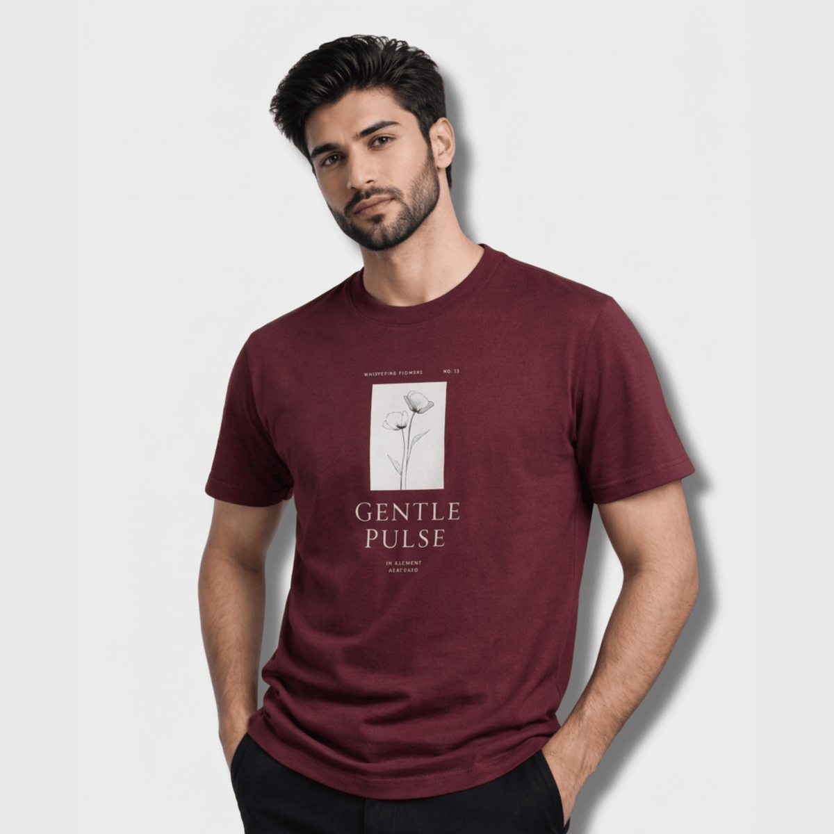 Gentle Pulse Graphic T-Shirt: Burgundy